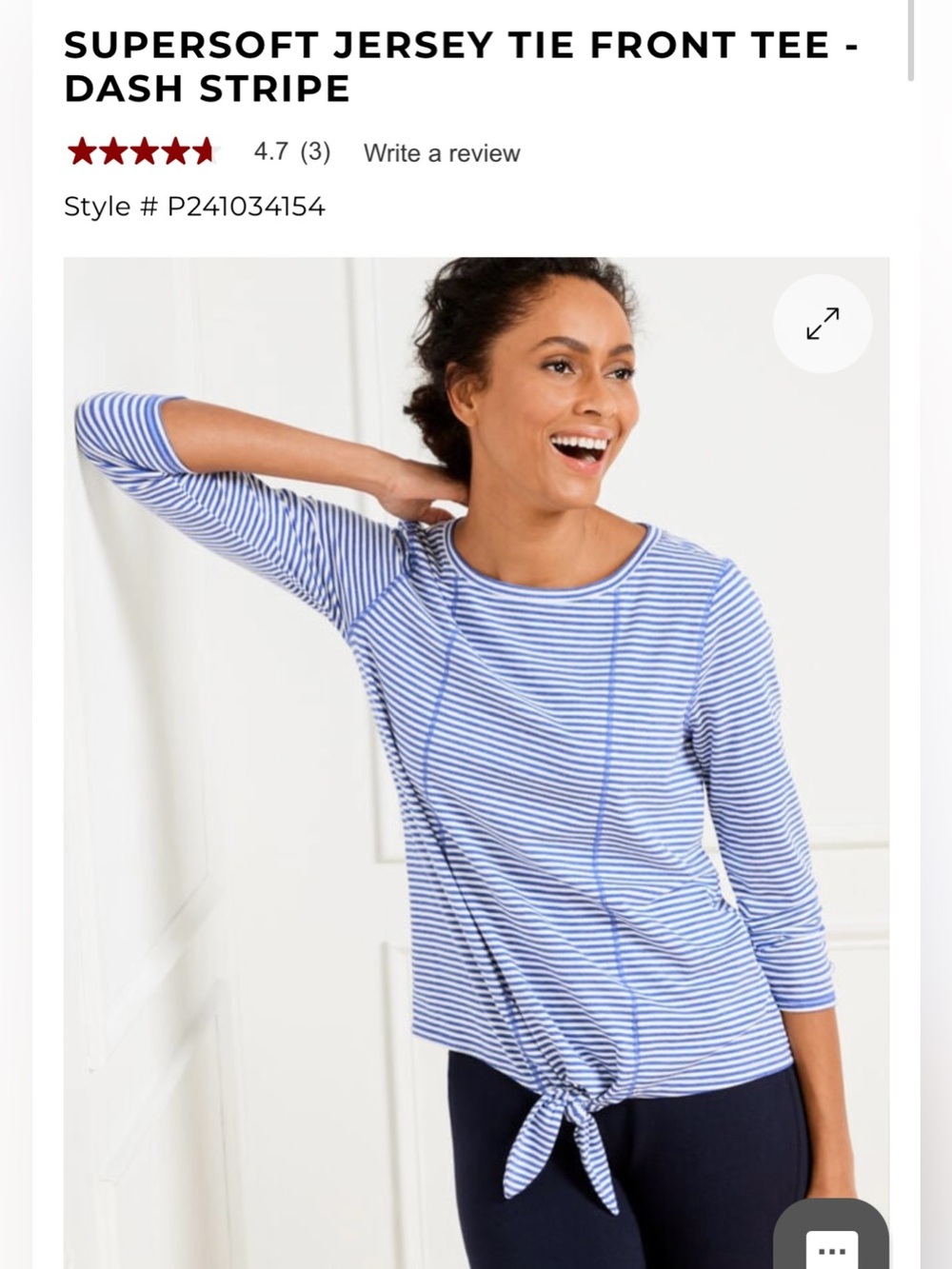 Talbots Supersoft Jersey Tie Front Tee - Cobalt Blue Stripe size X